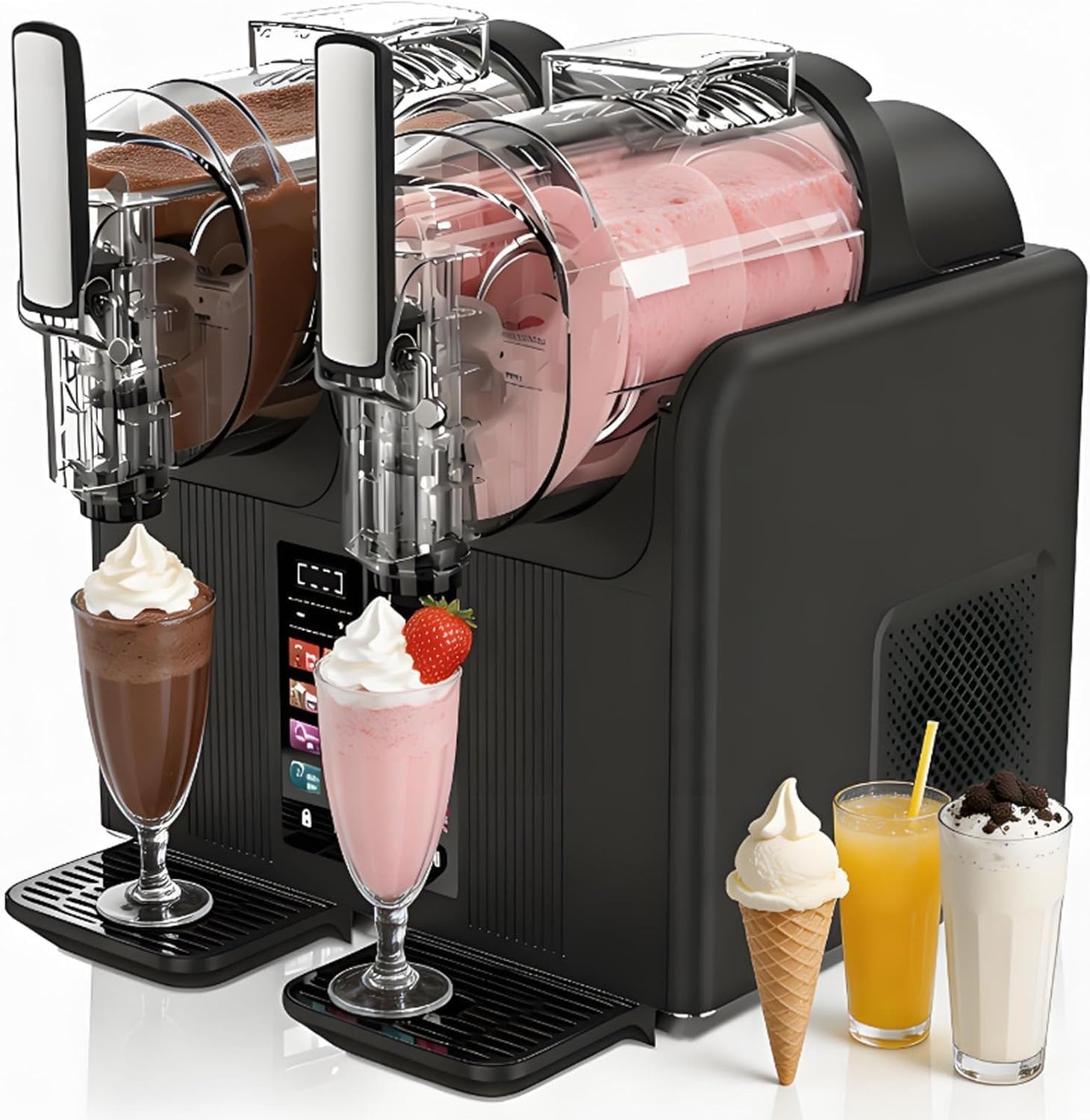 Máquina Para Granizados De Doble Depósito, Con 7 Programas Preestablecidos De Un Solo Toque, Limpieza Automática Y Bloqueo Seguridad Para Margaritas Heladas, Cócteles, Batidos Y Helados(Black)