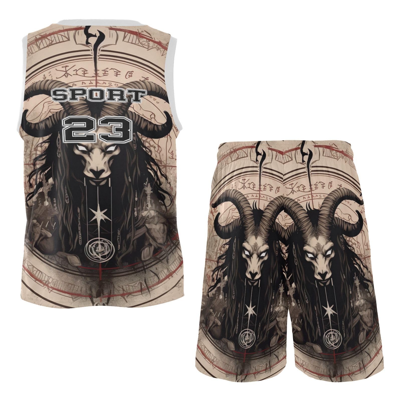 FLildon Satanic Goat Boys Basketball Jersey Set Tank Top Shorts Tracksuit Sport Training Suit for Kids, S