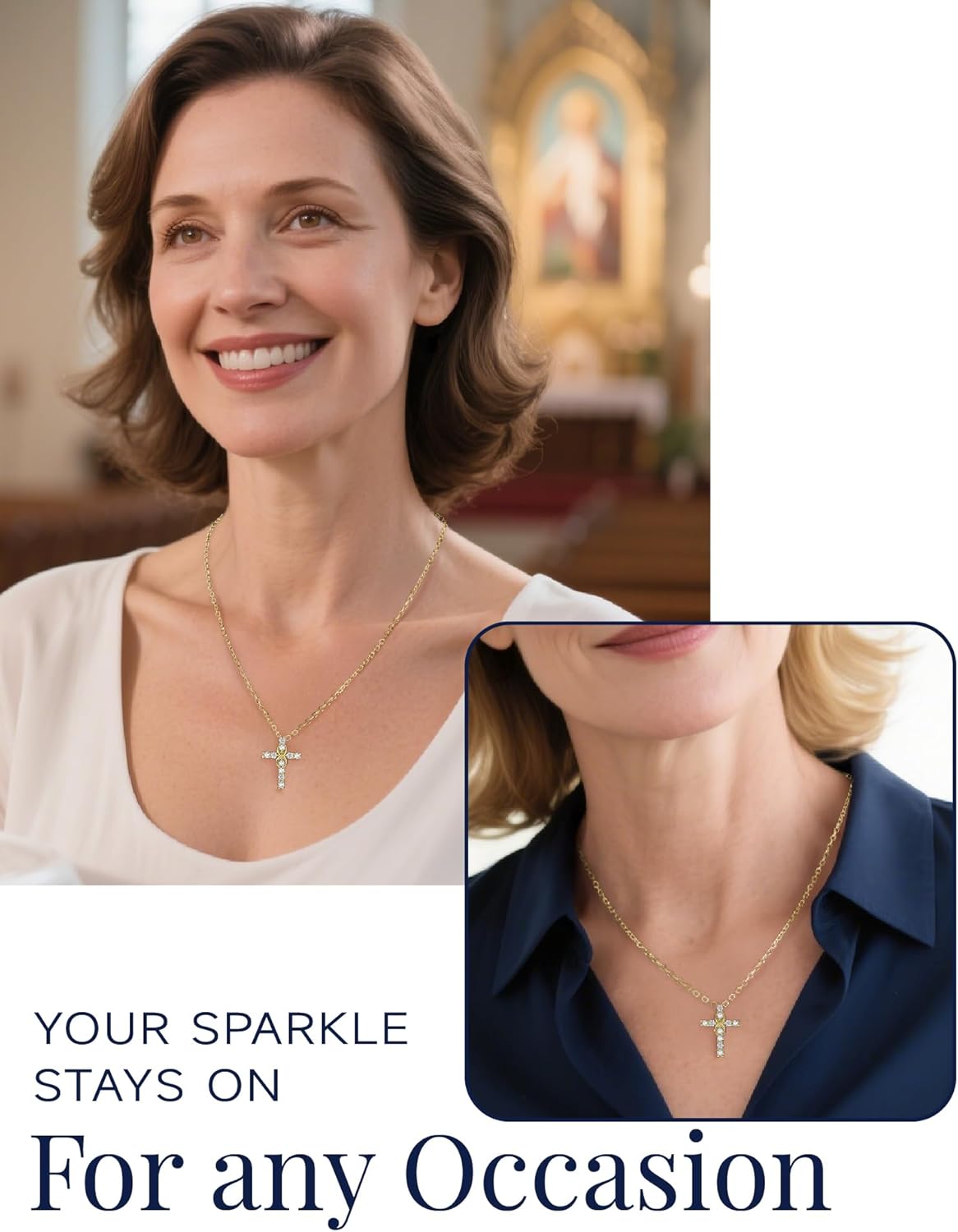 MomentWish Cross Necklace for Women, Christian Gifts for Her, Moissanite Cross Pendant, 925 Sterling Silver Necklaces Religious Anniversary Birthday Gifts for Women-
