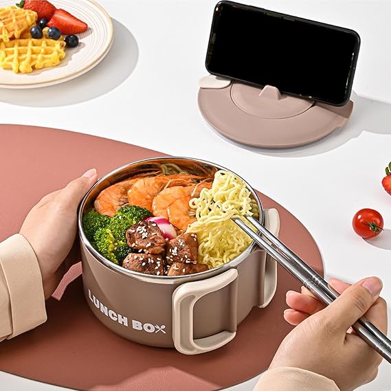 Microwave Ramen Bowl,1200ml Ramen Cooker Soup Mug | Japanese Ramen Bowl, Stainless Steel Noodle Cooker, Portable Bowl for Home, Offices, Dorm Room