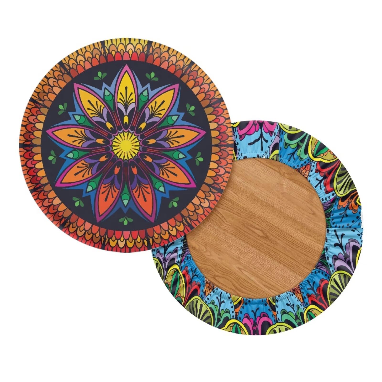 Hockerbezüge, rund, buntes Mandala-Blumenmuster, dehnbar, staubdicht, rauer Barhocker, Stuhlhussen mit elastischem Rand, einfach zu installieren (groß, 4 Stück)