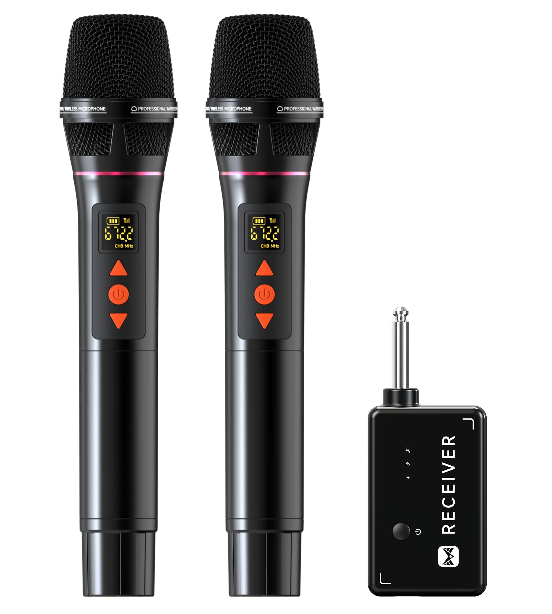 Microphone Wireless, Professional Metal UHF Dual Wireless Microphones with 3ms Transmission Rate, 240 ft Effective Range