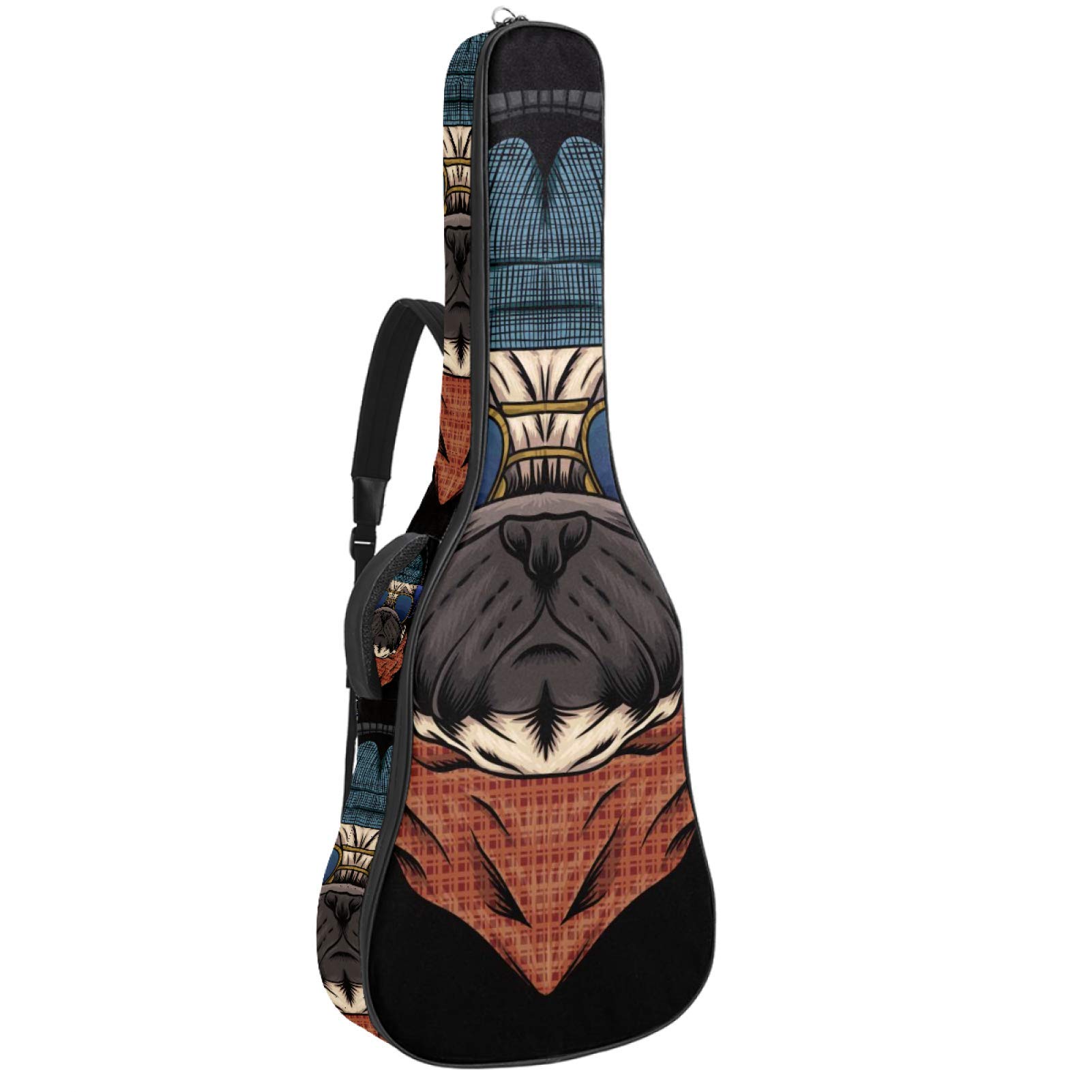 Borsa per chitarra impermeabile con cerniera morbida zaino per chitarra, chitarra acustica e classica folk chitarra elettrica carlino cane con cuffie occhiali cowboy
