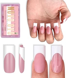 NOVO OVO Medium Sharp Square White French Tip Nail Tips Press on BERRY PINK, Extra Thick NEED Builder Glue Gel & Top Coat, Soft Gel Full Cover False Fake Nail Extension for Salon DIY x 15 Sizes 180 pc