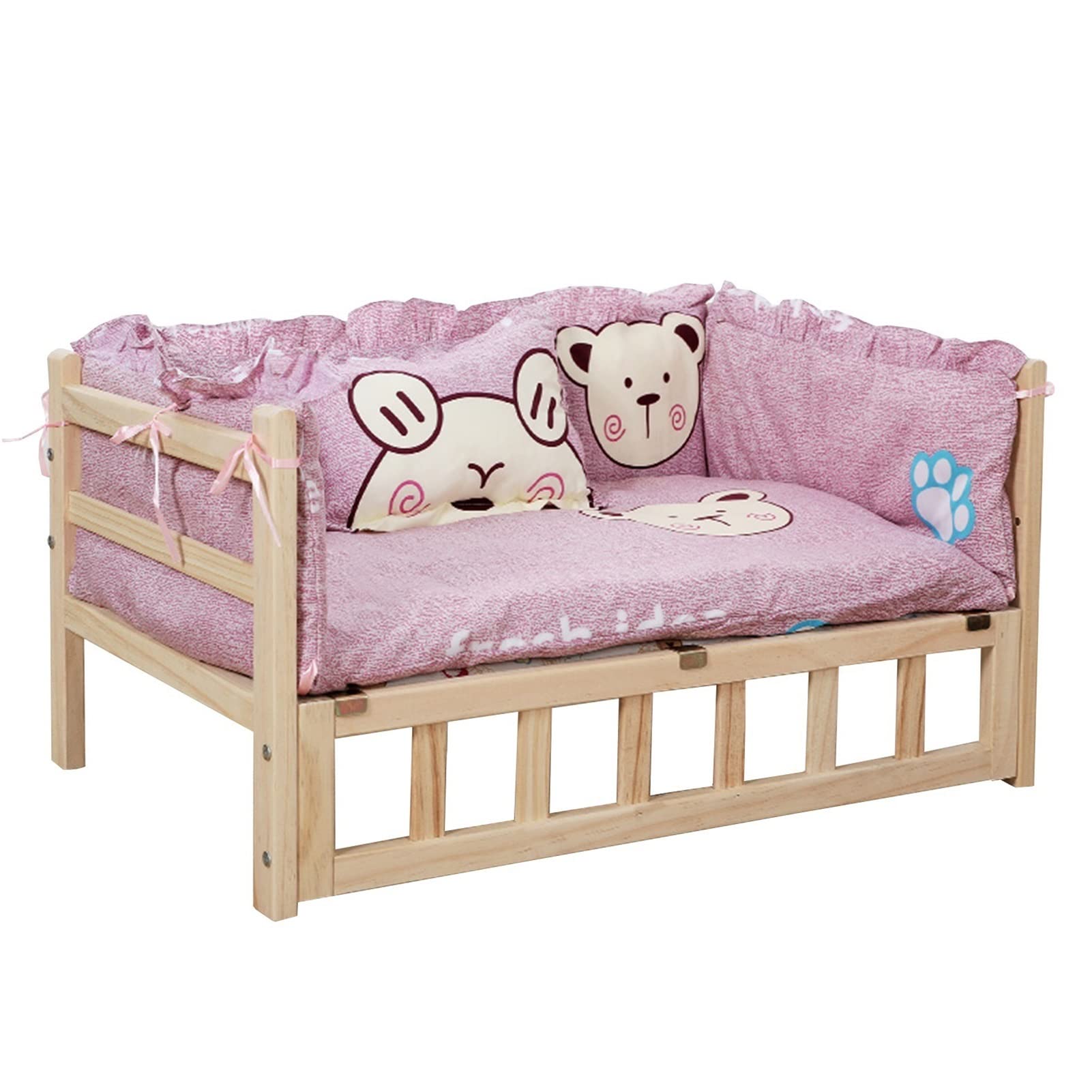 Pet Bed Wooden Raised Dog Cot with Washable Mattress/Pillow, Indoor Outdoor Elevated Pets Bed for Small, Medium, Large, Older Dogs, Easy Assemble (Color : Style4, Size : S-54x39x38cm/21x15x15")