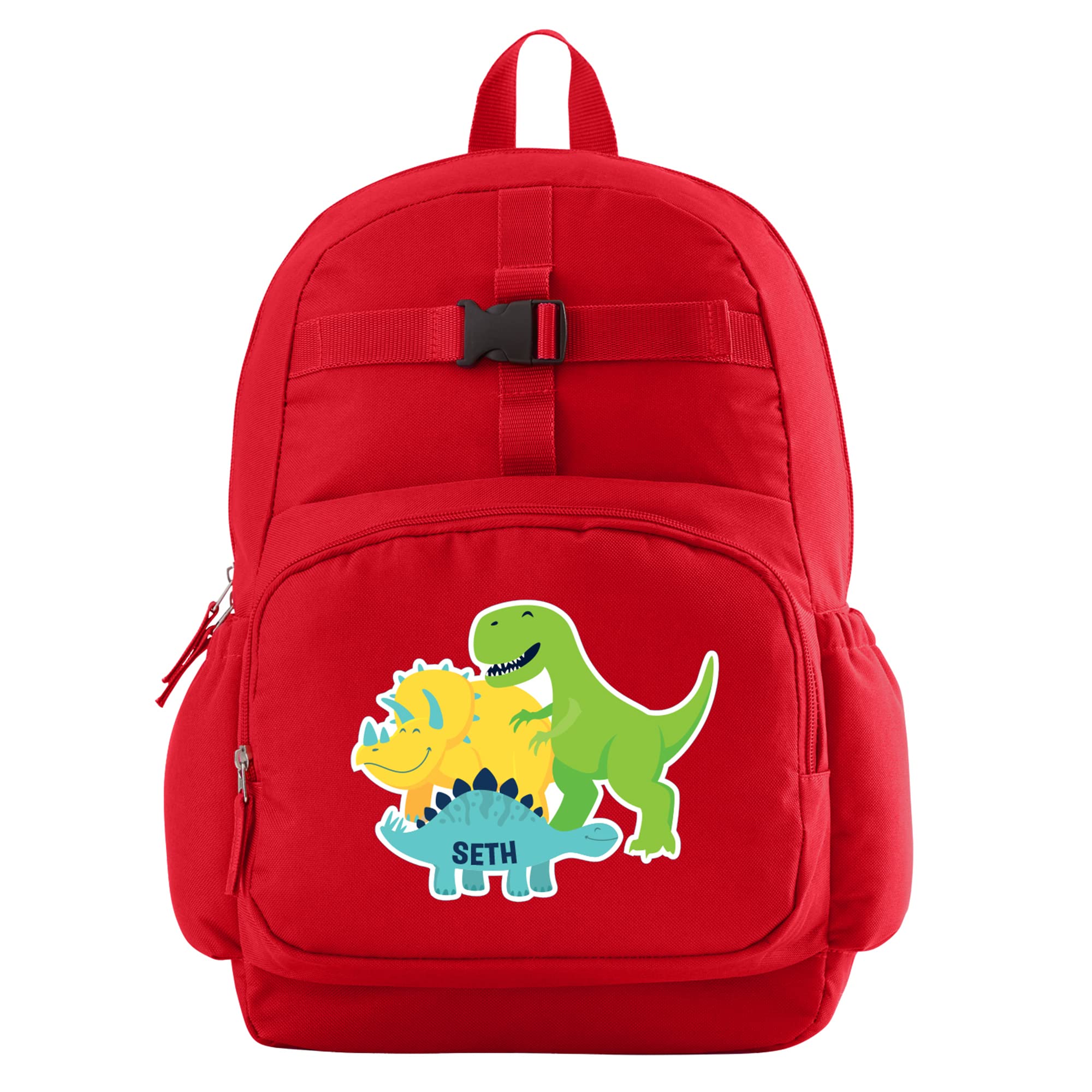 Let's Make Memories Kids Backpack for School - Personalized Back to School Supplies - Bookbag with Optional Lunch Box - Red, Dinosaurs