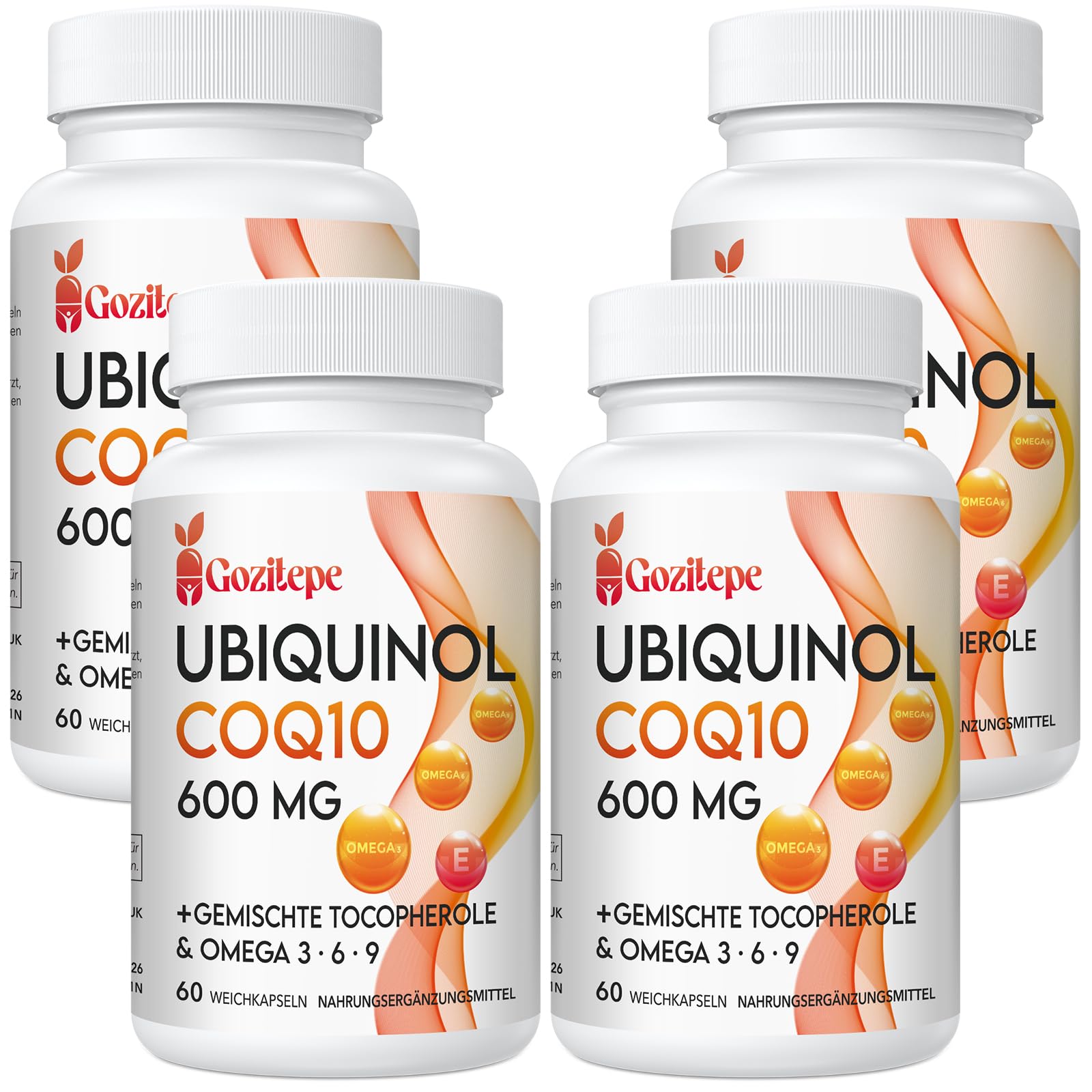 Ubiquinol CoQ10 600 mg Weichkapseln mit Omega 3, 6, 9 und Vitamin E, 30 Portionen Coenzym Q10 (aktive Form) Ergänzung, Höhere Absorption