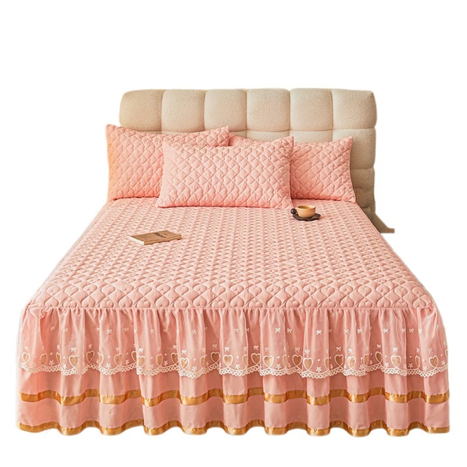 Ruffled Bedspread Simple Style Bed Skirt Single/Queen/King Size Bedspread Ruffles Cover Home Quilted Linen (No Pillowcase)(J,SKing 200x220cm 1pc)
