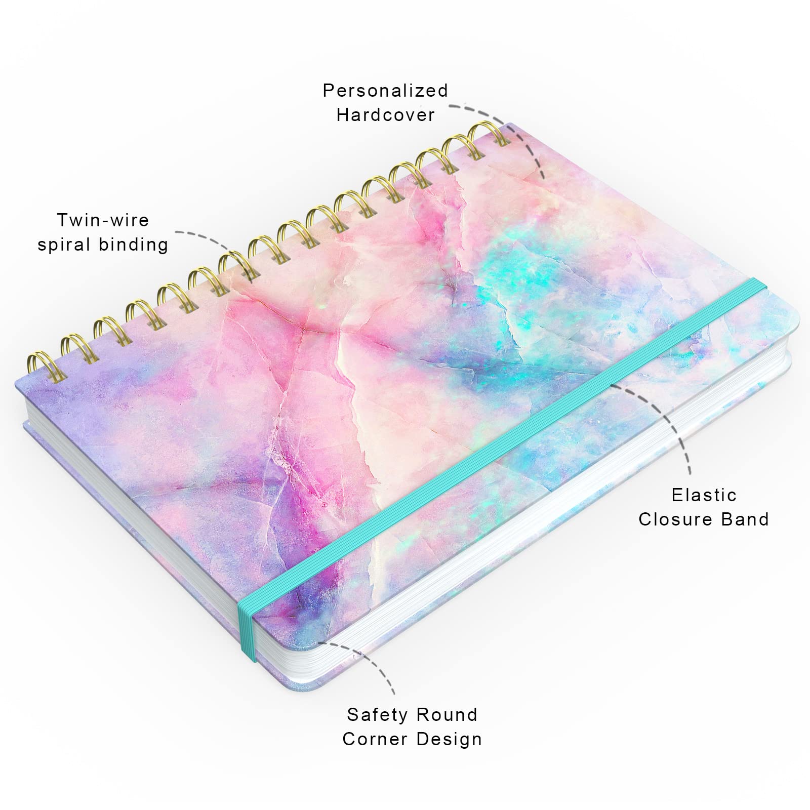 HUAMXE Spiral Hardcover Journal, 6 x 8.4 In, 160 Pages Colorful Marble