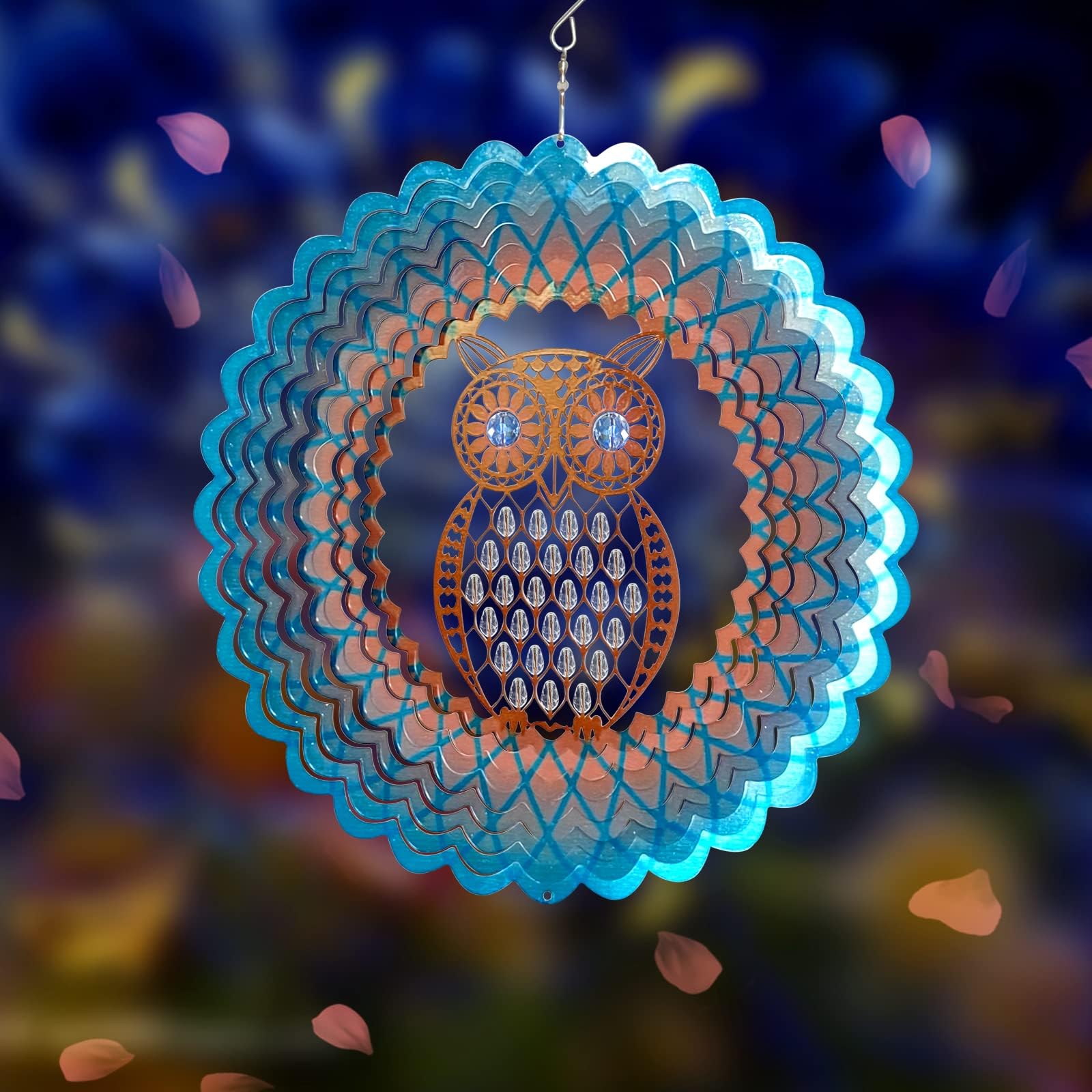 FONMY Owl Metal Sun Catcher Wind Spinner Stainless Steel w/Crystal Beads Rust Resistant Decoration for Indoor Outdoor Quality Home Ornament Multi Color Sun Catcher Wind Spinner-12inch