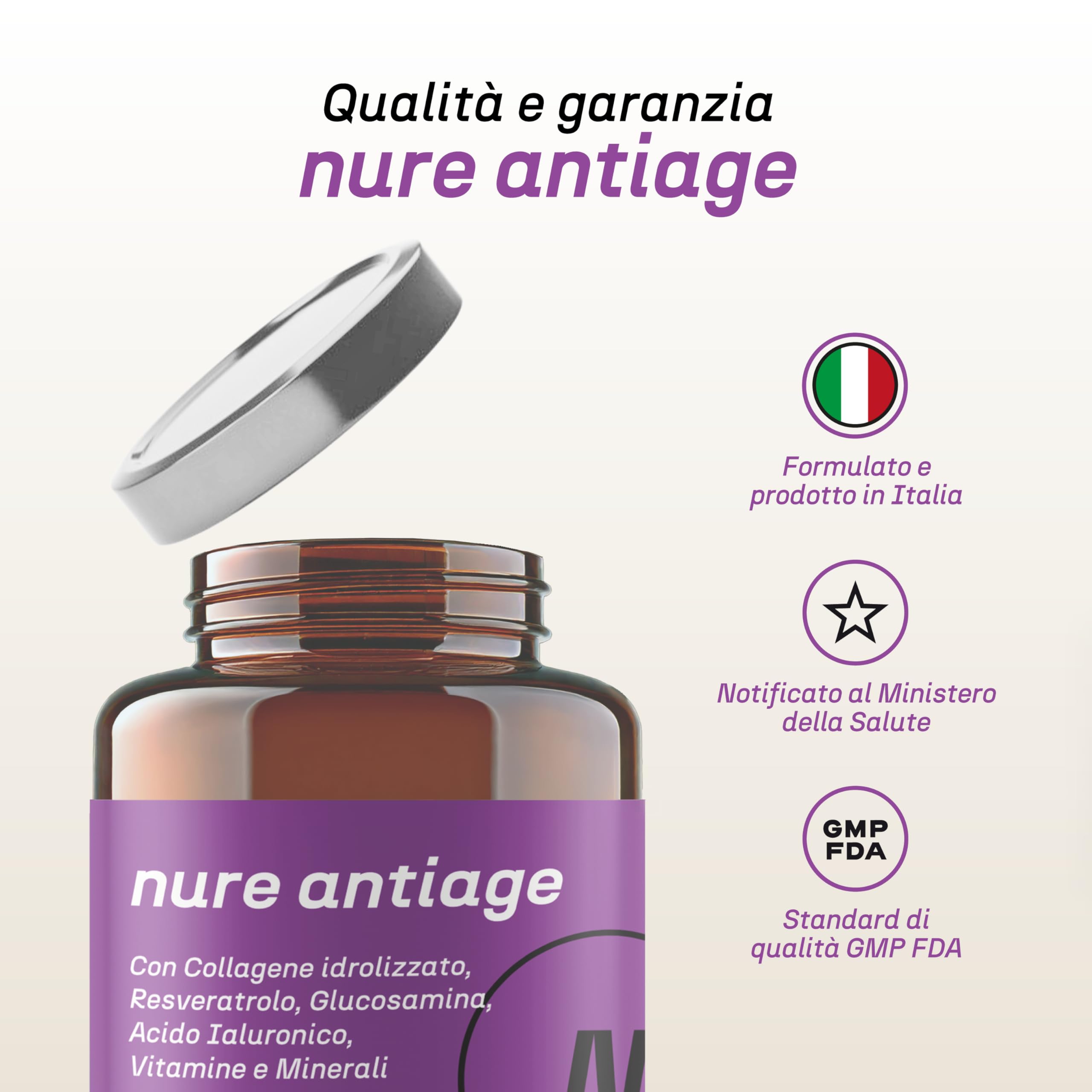 NURE Antiage 60cps | Integratore Anti-invecchiamento, integratore collagene, acido ialuronico viso, collagene idrolizzato | Acido ialuronico