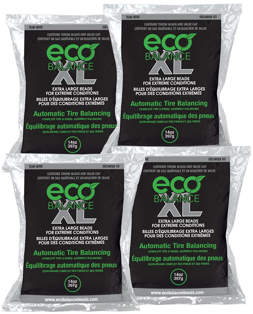 ECO Balance 14-ECOXL4 ECO XL Extreme Condition Tire/Wheel Balancing Beads - Off-Road Vehicles, Light Duty Truck Tires, (4) 14oz Balance Bead Bags, (4) Valve Caps