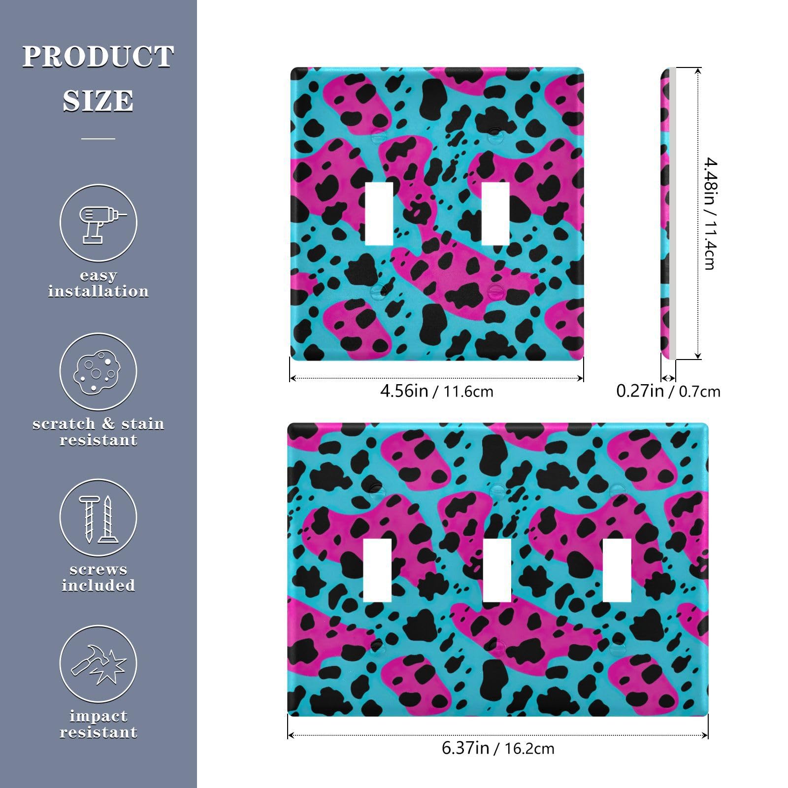 Light Switch Cover Blue Purple Black Point Wall Plates for Electrical Outlets 3 Gang 202a8542