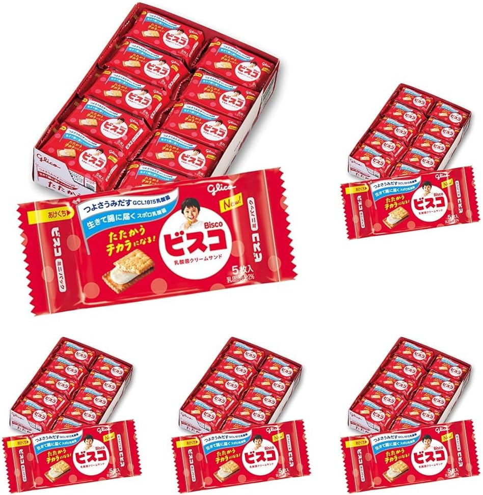 Bisco Mini Pack bisco Glico Lactobacillus Cream Sand, Biscuit, Milk Cream, 5 Sheets x 20, Ezaki Glico x5