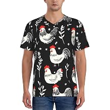 Laying Hens and Roosters Pattern Baseball Jersey for Men V Neck Sports Uniforms Casual Button Shirt