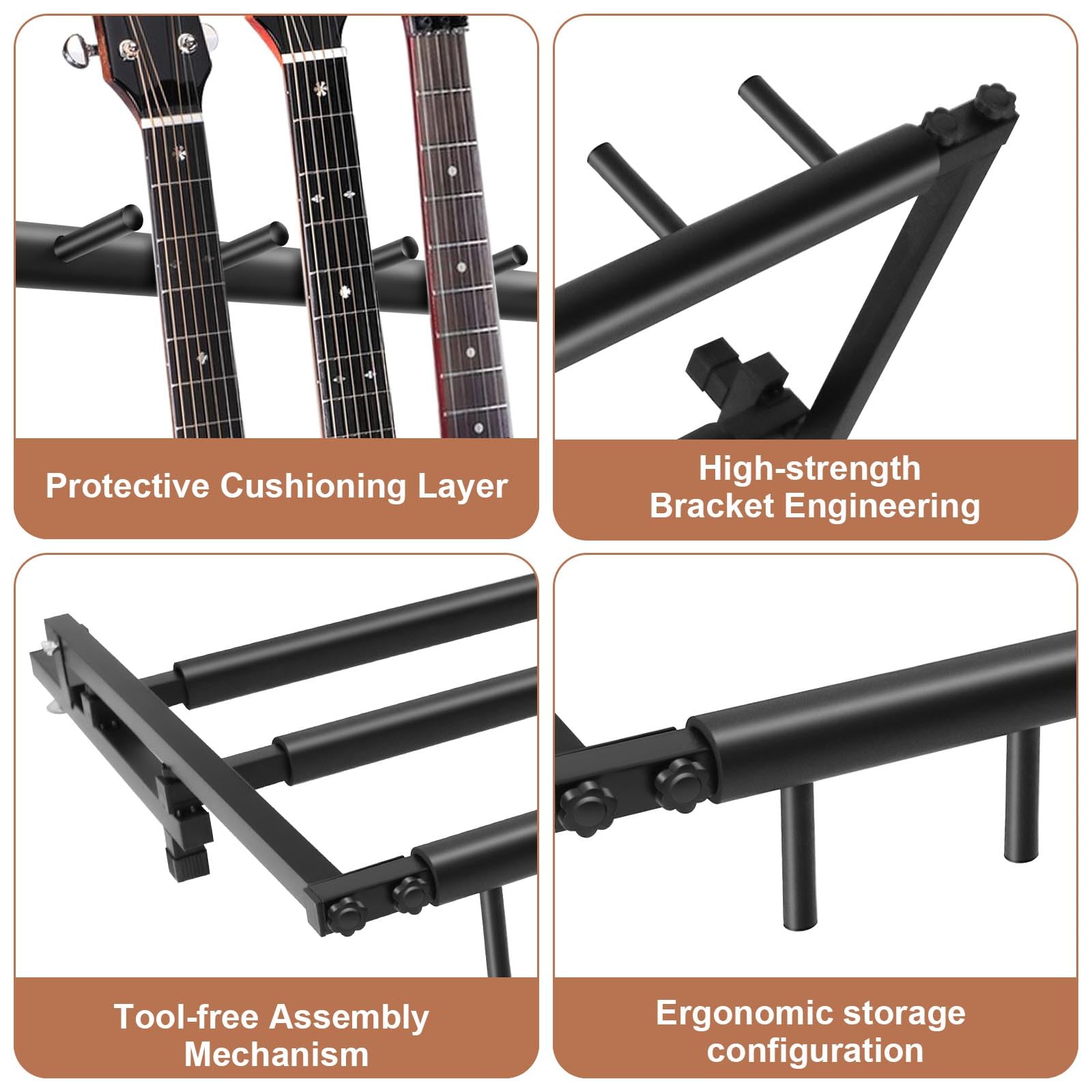 Swess 5 Guitar Stand Rack Holds 5 Guitars - Foldable Black Instrument Holder with Rubber Protection for Home/Studio, Compact Musical Gear Storage