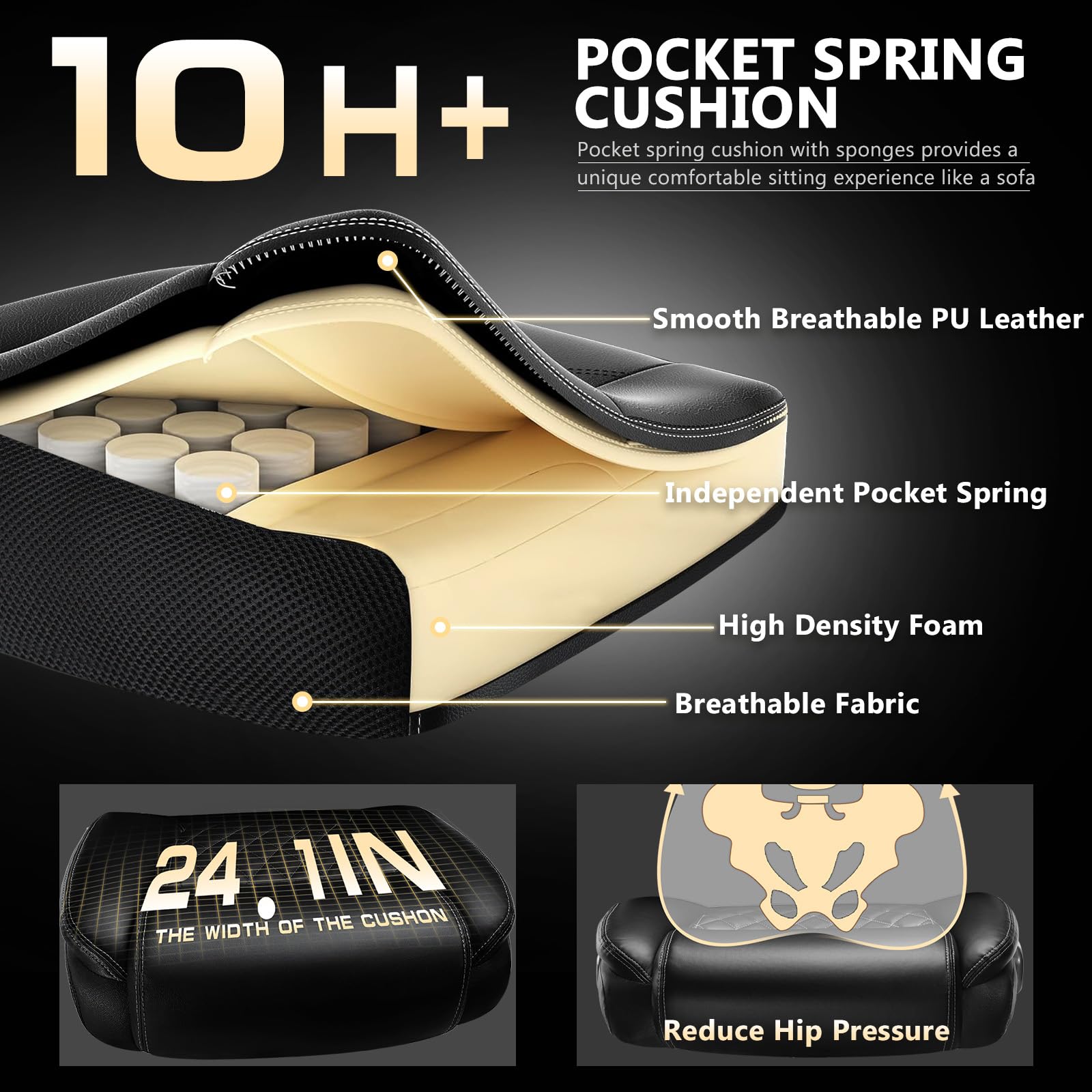 600LBS Large Heavy Duty Office Chair with 5D Flip Arms Comfy Big and Tall Executive Office Desk Chair — view 6