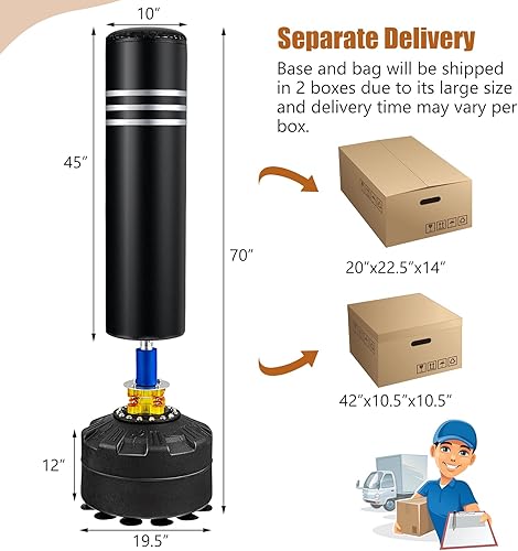Miniatura 7 de GYMAX Saco de boxeo, 70 pulgadas, 220 libras, bolsa de boxeo independiente precargada con guantes y base de ventosa para adultos, bolsa de