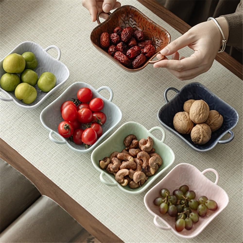 CFWSHJ Contenitore per Snack, Piatto da Frutta a Doppio Orecchio, Base per teiera per Snack Fatta a Mano, Elegante Vassoio da Portata per Pasticceria (Nero)
