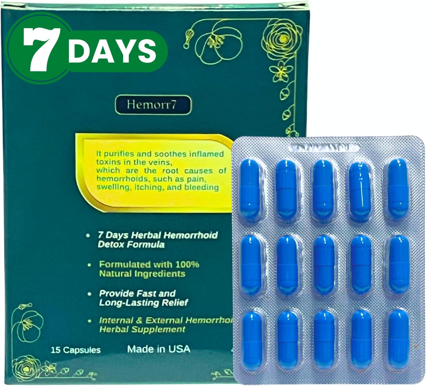 7days 15 Capsules Herbal Hemorrhoid Detox Formula, Supplements Work to Address The Root Causes of Hemorrhoids for Long-Lasting Relief. …