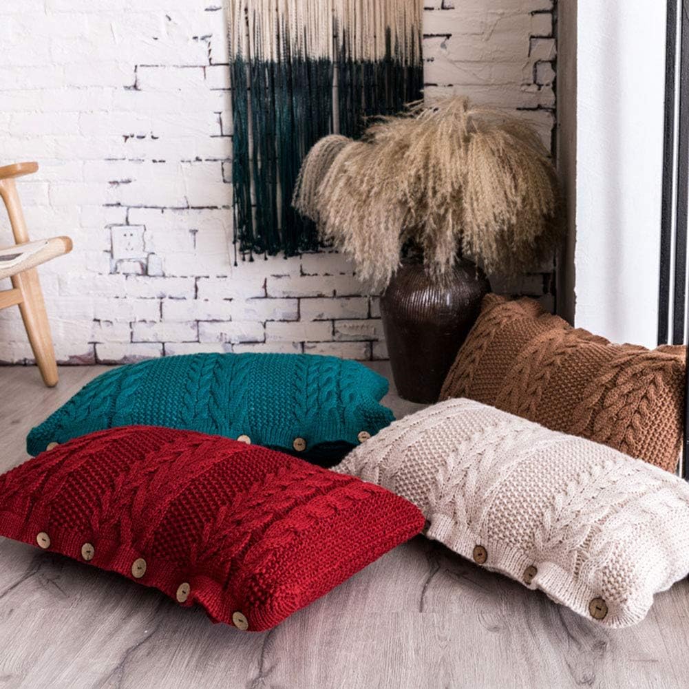 vctops Decorative Knitted Pillow Case Cushion Cover with Pillow Insert Rectangle Warm Buttons Throw Pillows for Couch, Bed, Home Accent Decor, Coffee