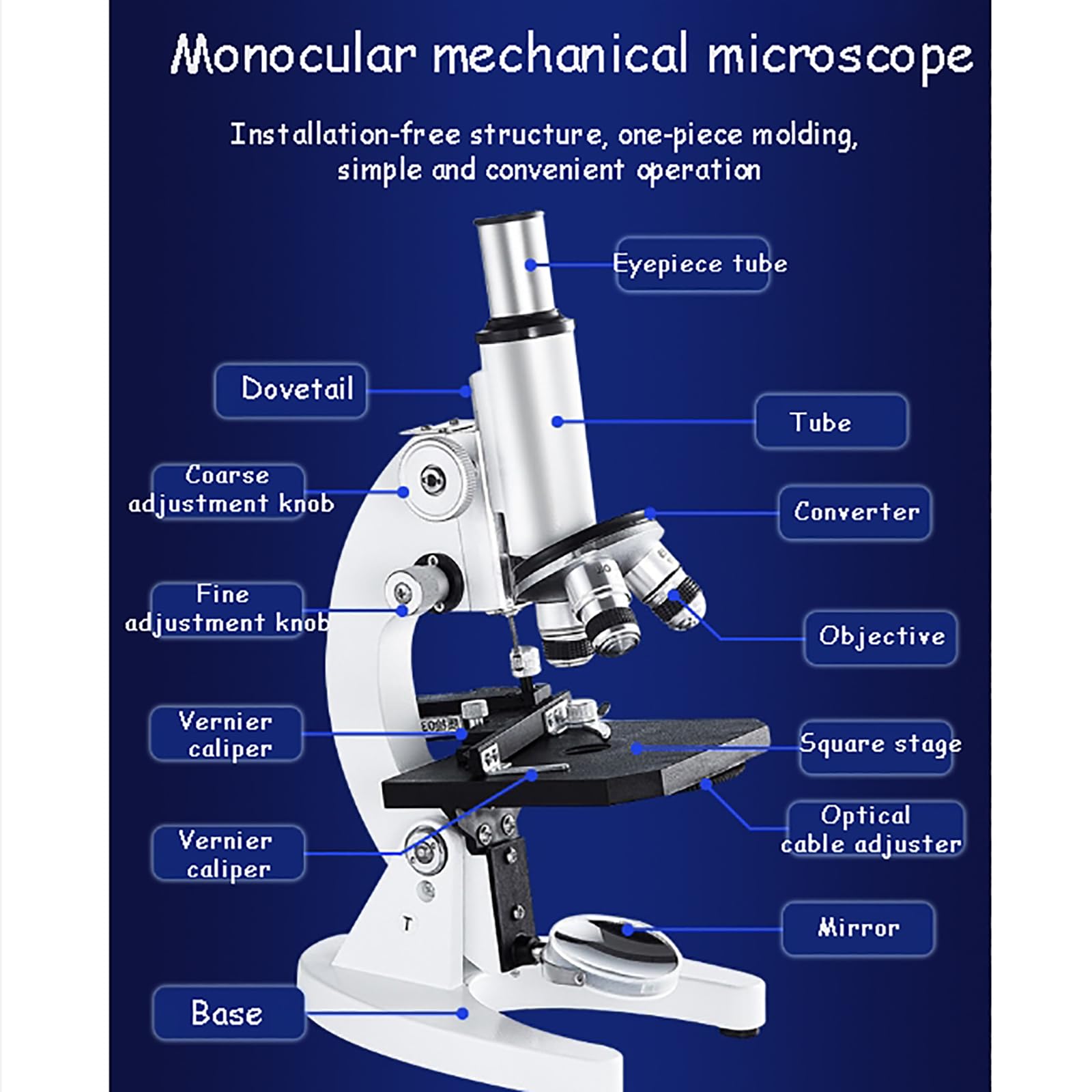 Microscopio - Monoculare, 185 LENS OBIETTIVO + 45 ° Osservazione + 5 Aperture, Connessione Per Telefoni Cellulari E Computer, Adatto Per L'educazione Scientifica,A
