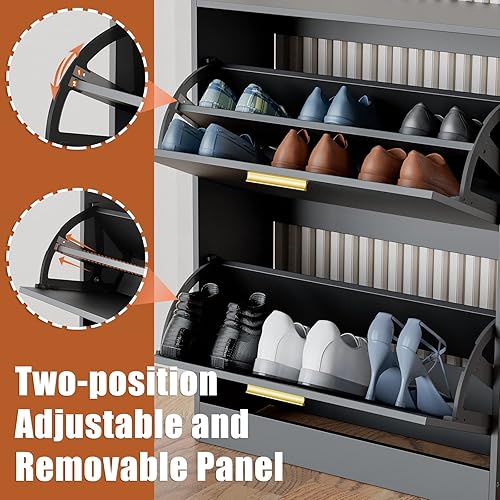 Miniatura 6 de JOZZBY Gabinete para zapatos para entrada, gabinete estrecho de almacenamiento de zapatos con 2 cajones abatibles, organizador de zapatero oculto de