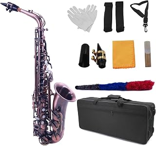 Langlie EB Alto Saxofón Sax Vintage Verde 802 Llave con Estuche de Transporte Limpieza de Cepillo de Cepillo Instrumento de Madera con Estuche Saxofón (Color : Vintage Red)