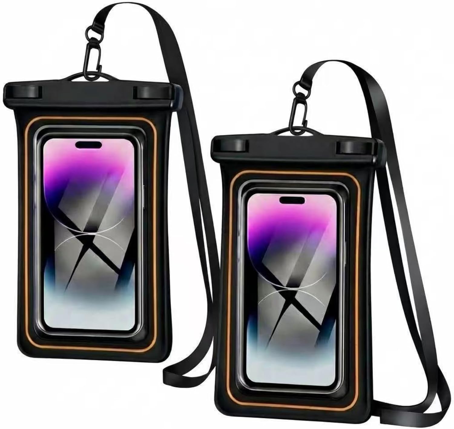 2-Pack IPX8 Floating Waterproof Phone Pouch, Dry Bag with Lanyard, Fits up to 7.2”, Compatible with iPhone 16/15/14/13 Pro Max, Galaxy S25/S24 Ultra, Pixel for Snorkeling, Kayaking(Black-Black)