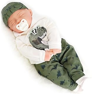 Bibi Doll 20" Baby Boy Doll - Large Lifelike Size, Sleeping Baby Doll, Soft Body, with Dummy & Sounds in Green Dinosaur Themed Outfit, Toy for Boys & Girls Aged 18 Months+