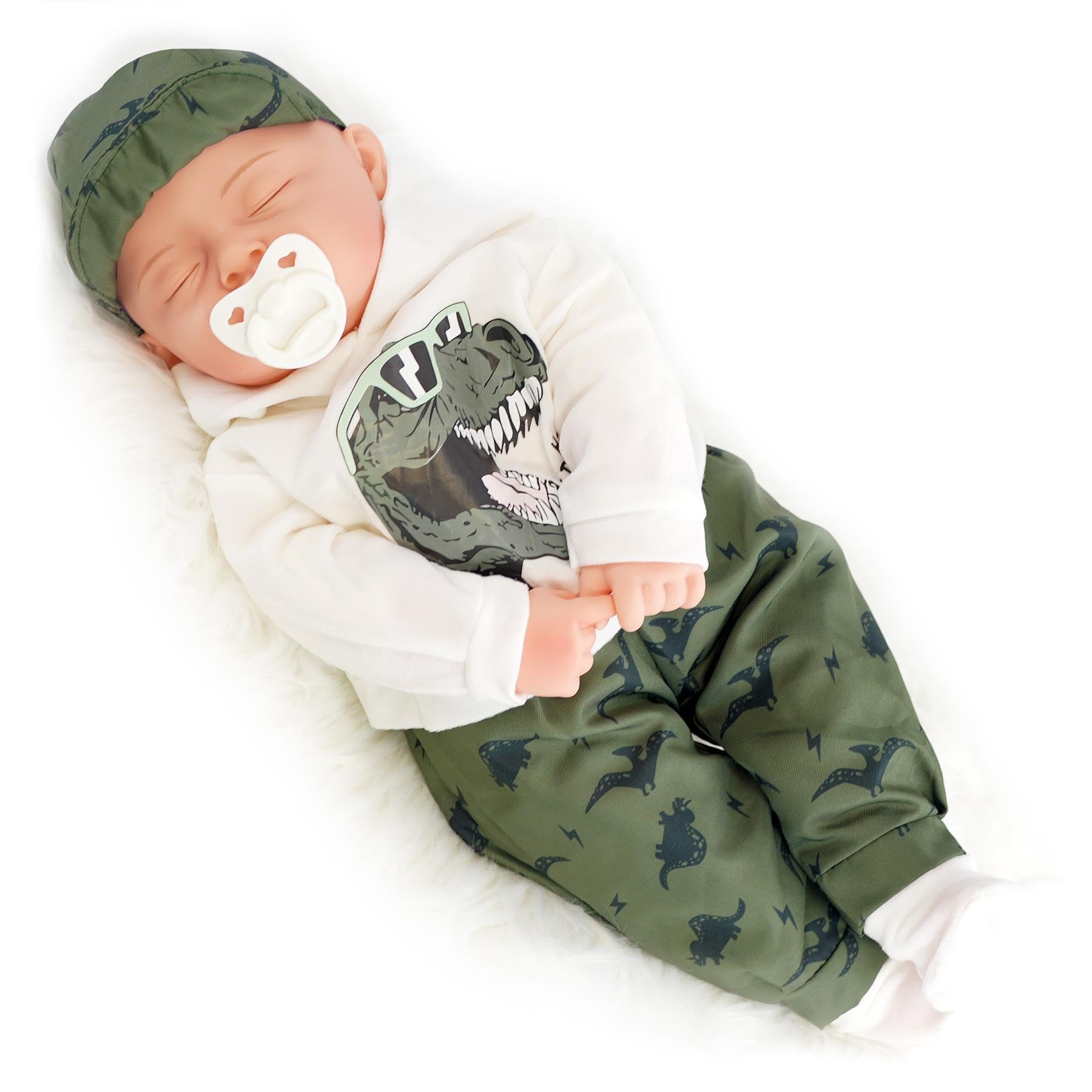 Bibi Doll 20" Baby Boy Doll - Large Lifelike Size, Sleeping Baby Doll, Soft Body, with Dummy & Sounds in Green Dinosaur Themed Outfit, Toy for Boys & Girls Aged 18 Months+