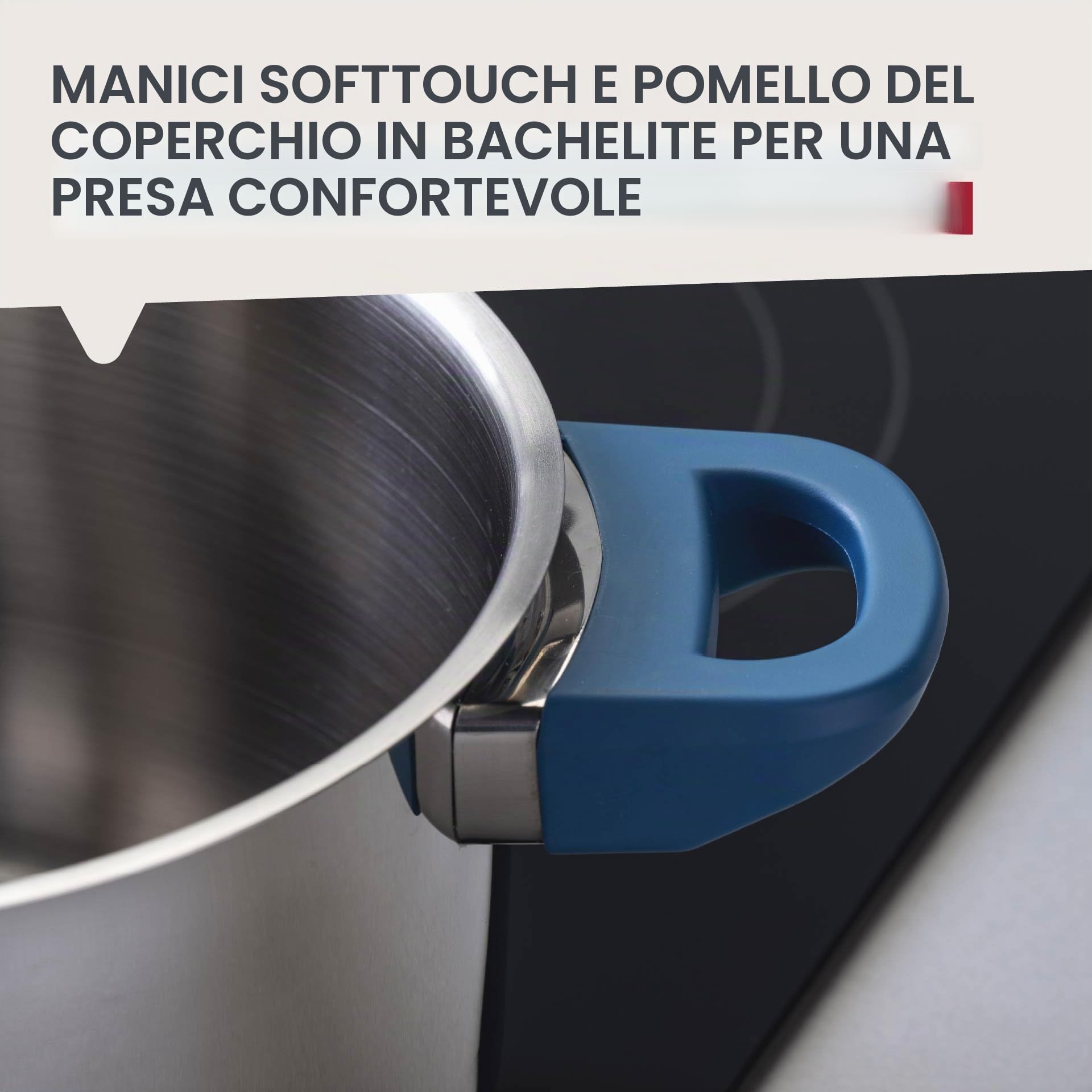 FACKELMANN Pentola Essential Ø 14 cm in acciaio inox, manici in bachelite blu scuro, fondo capsula a risparmio energetico, con coperchio in vetro, colore: blu