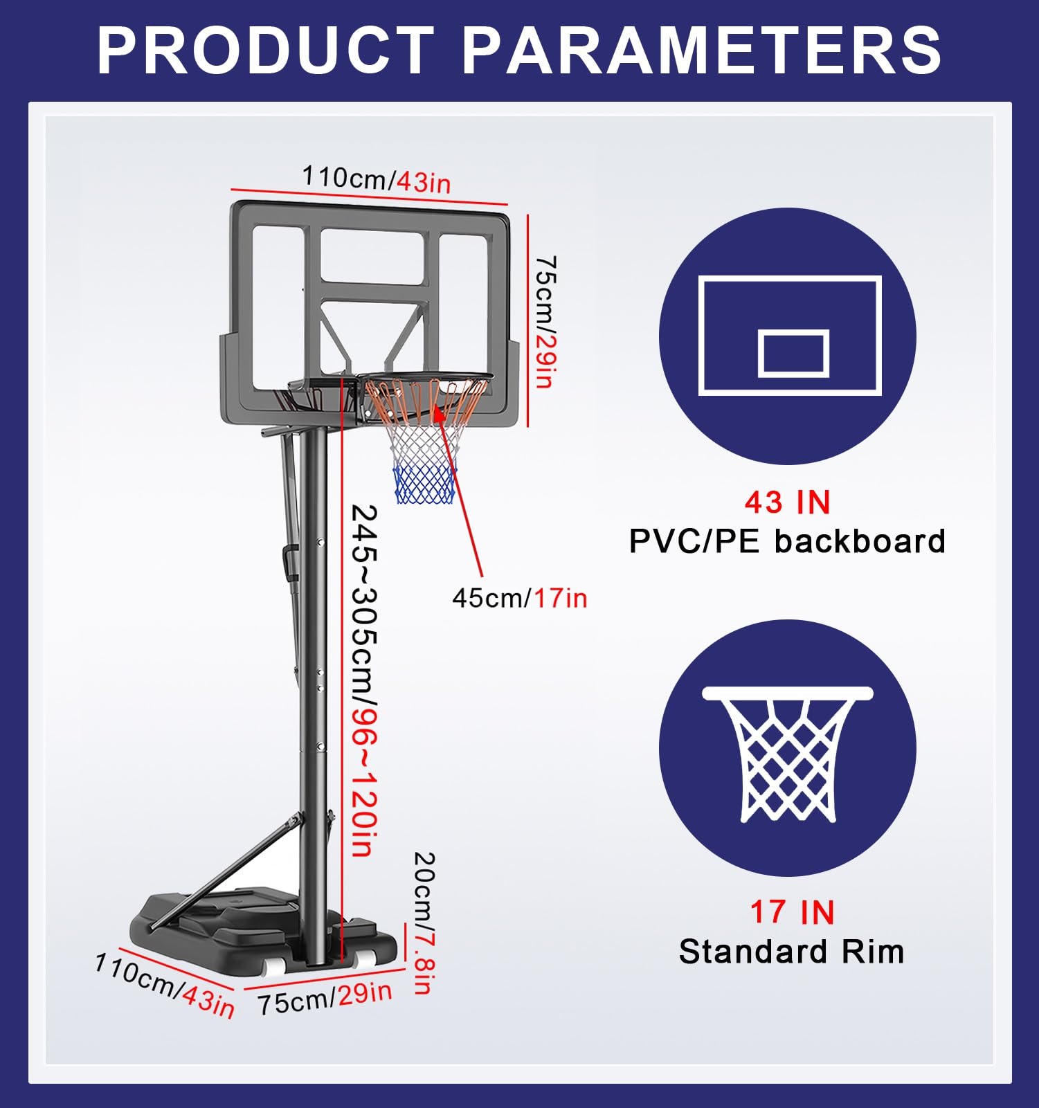 basketballständer Höhenverstellbarer Basketballkorb, Tragbarer Basketballständer Mit PC-Rückwand Für Den Hinterhof Von Teenagern Und Erwachsenen