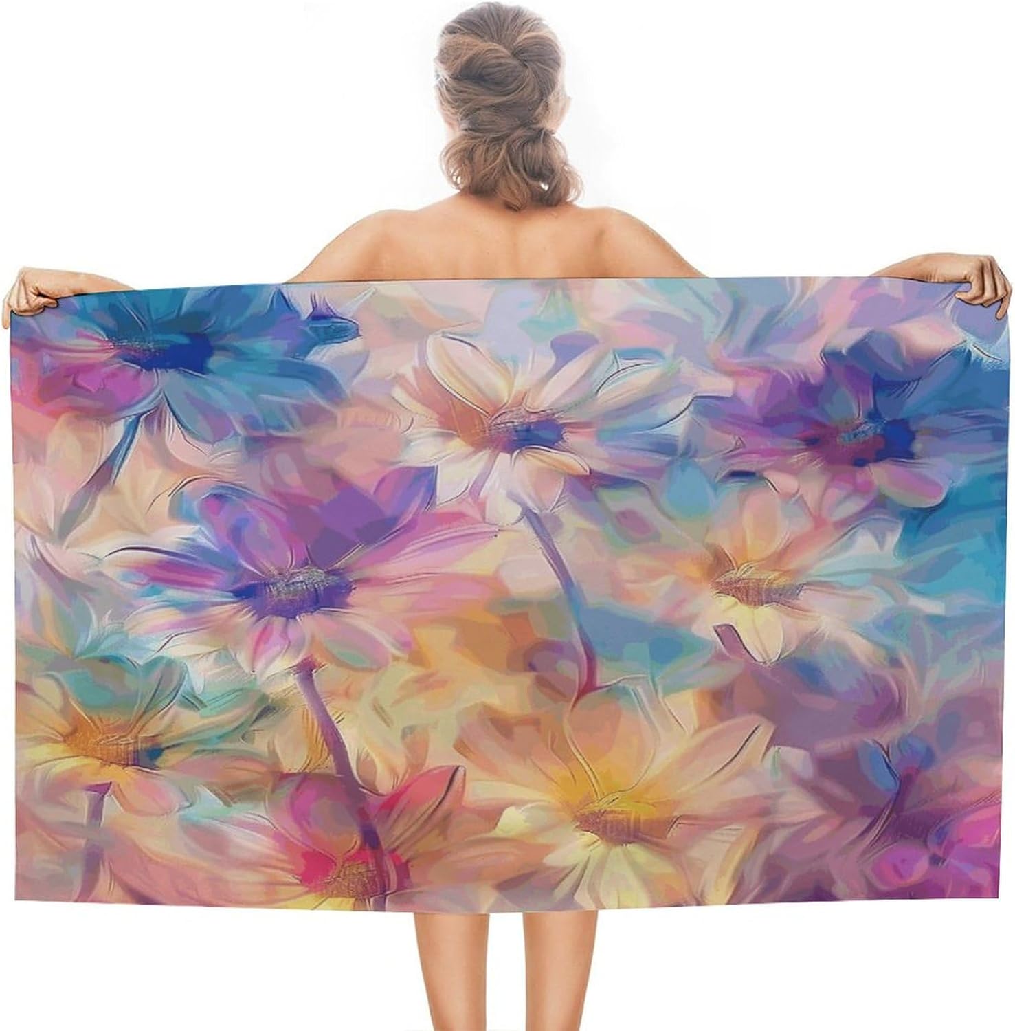 Swimming Towel, Blur Effect Flowers Printed Fashion Towel,Portable Towel,Durable Towel