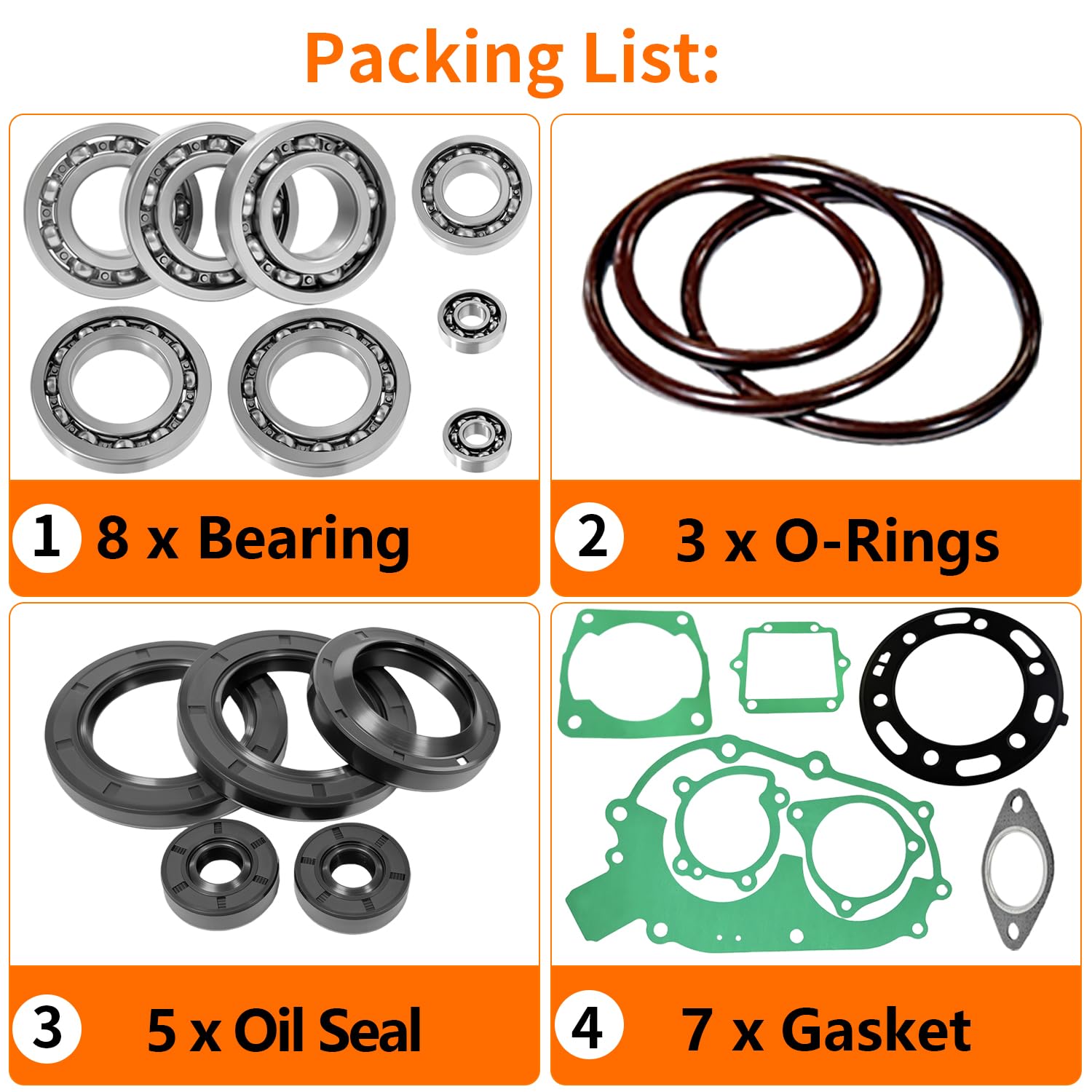 Engine Bearing Seal Gasket Kit with O-Rings Compatible with Polaris Sportsman Scrambler Xplorer Xpress Sportsman Sport Scrambler Trail Blazer 400 400L 2x4 4x4 6x6