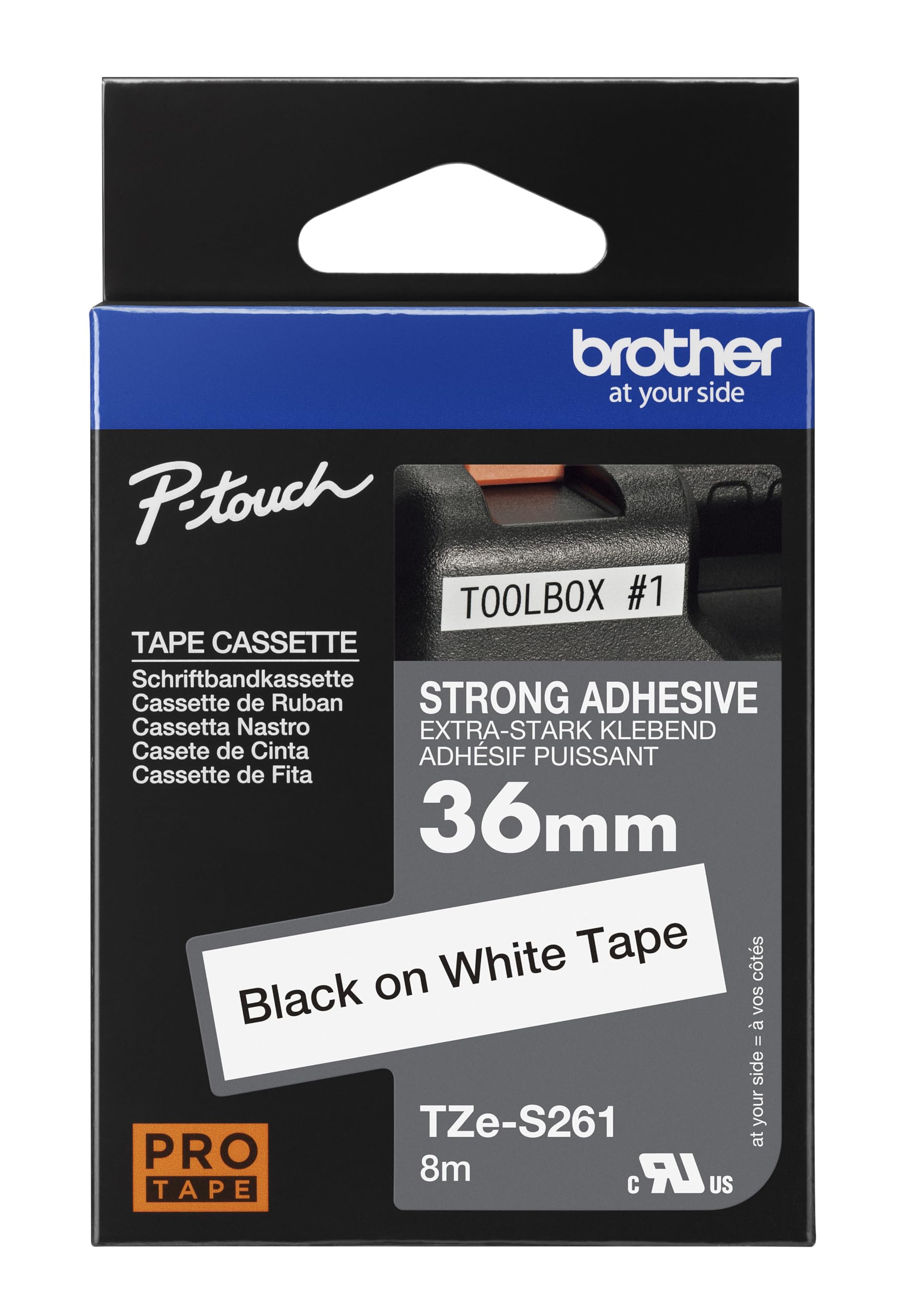 Brother TZe-S261 | Ruban original Laminé adhésif puissant | 36 mm | Noir sur fond Blanc | 8M