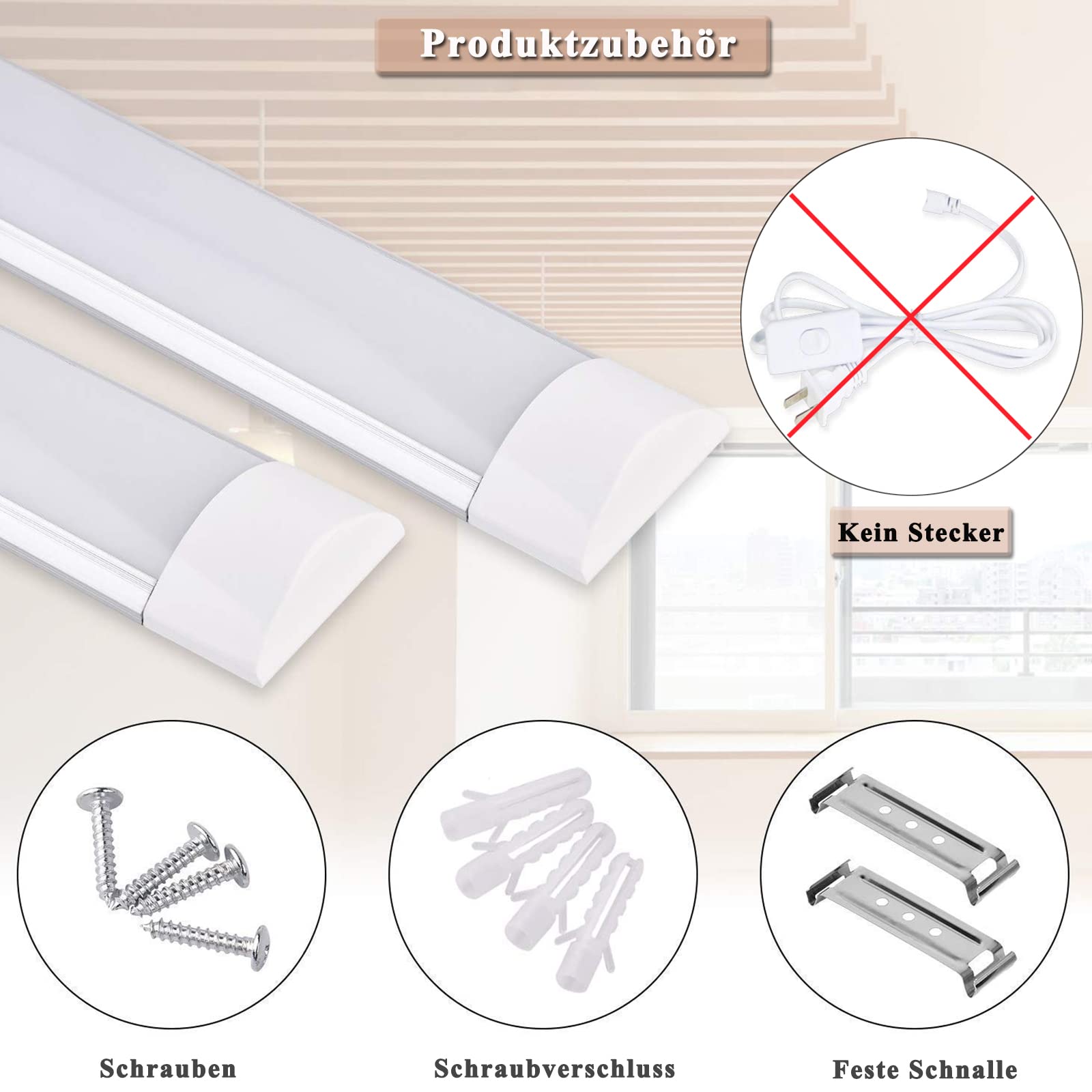 10Pcs LED Feuchtraumleuchte 120cm, 40W 4800LM LED Deckenleucht Röhre Licht, 6500K Werkstattlampe - 2,5cm flach Lampe, 130°Abstrahlwinkel Deckenlampe für Wohnzimmer Badzimmer Küche Garage Büro