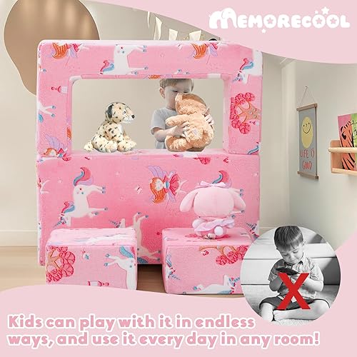 Miniatura 15 de MeMoreCool Sofá modular para niños, sofá convertible suave para niños, silla de espuma de felpa plegable gris para diversión en la sala de juegos de