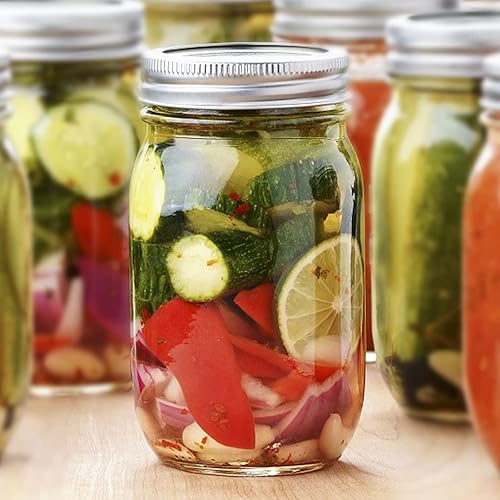 Miniatura 5 de Tarro de vidrio de 12 onzas, paquete de 20 tarros de conservas de 12.2 fl oz con tapas de boca regular, tarros de vidrio para almacenamiento de