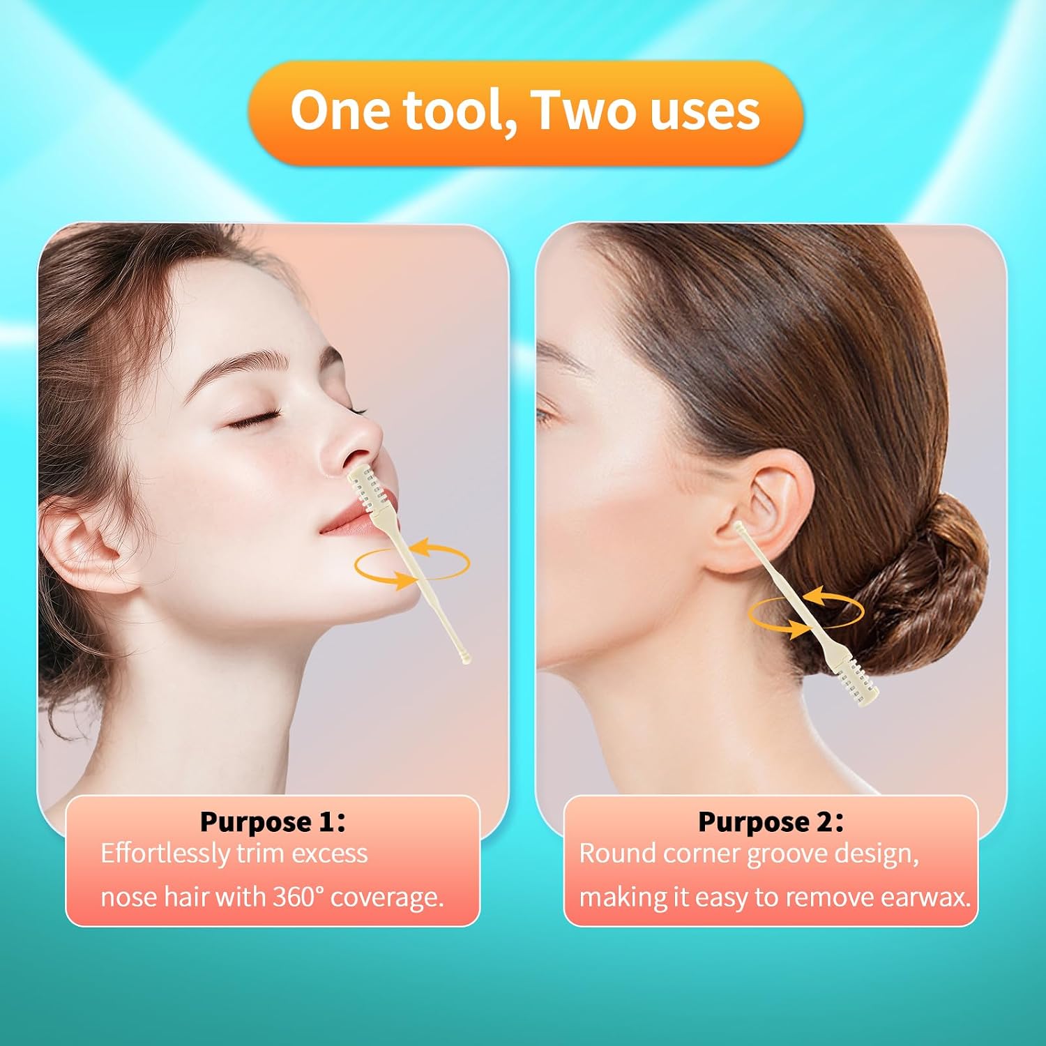 12 PCS 360°Manual Nose Hair Trimmer, Dual-Blade Manual Trimmer for Women Men Double Sided Nose Hairs Remover Tool (Beige)
