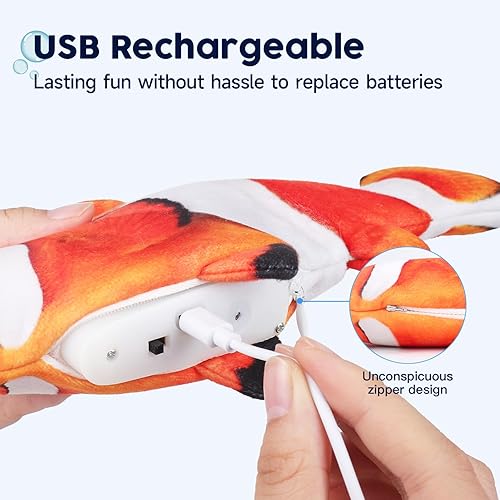 Vista 6 de Potaroma Juguetes para Gatos Pez Saltarín con SilverVine y Hierba Gatera, Pateador de Gatito en Movimiento, Pez Payaso Flexible que se Menea