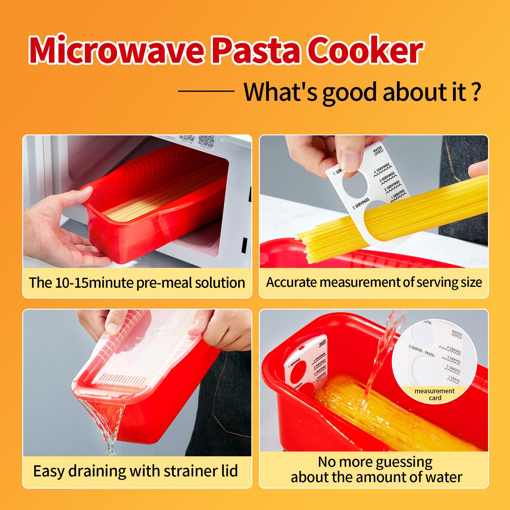 Nudelkocher für die Mikrowelle mit Siebdeckel, Nudelkocher in der Mikrowelle für 4 Portionen Nudeln schnell und einfach, der Spaghettikocher für die Mikrowelle macht Nudeln