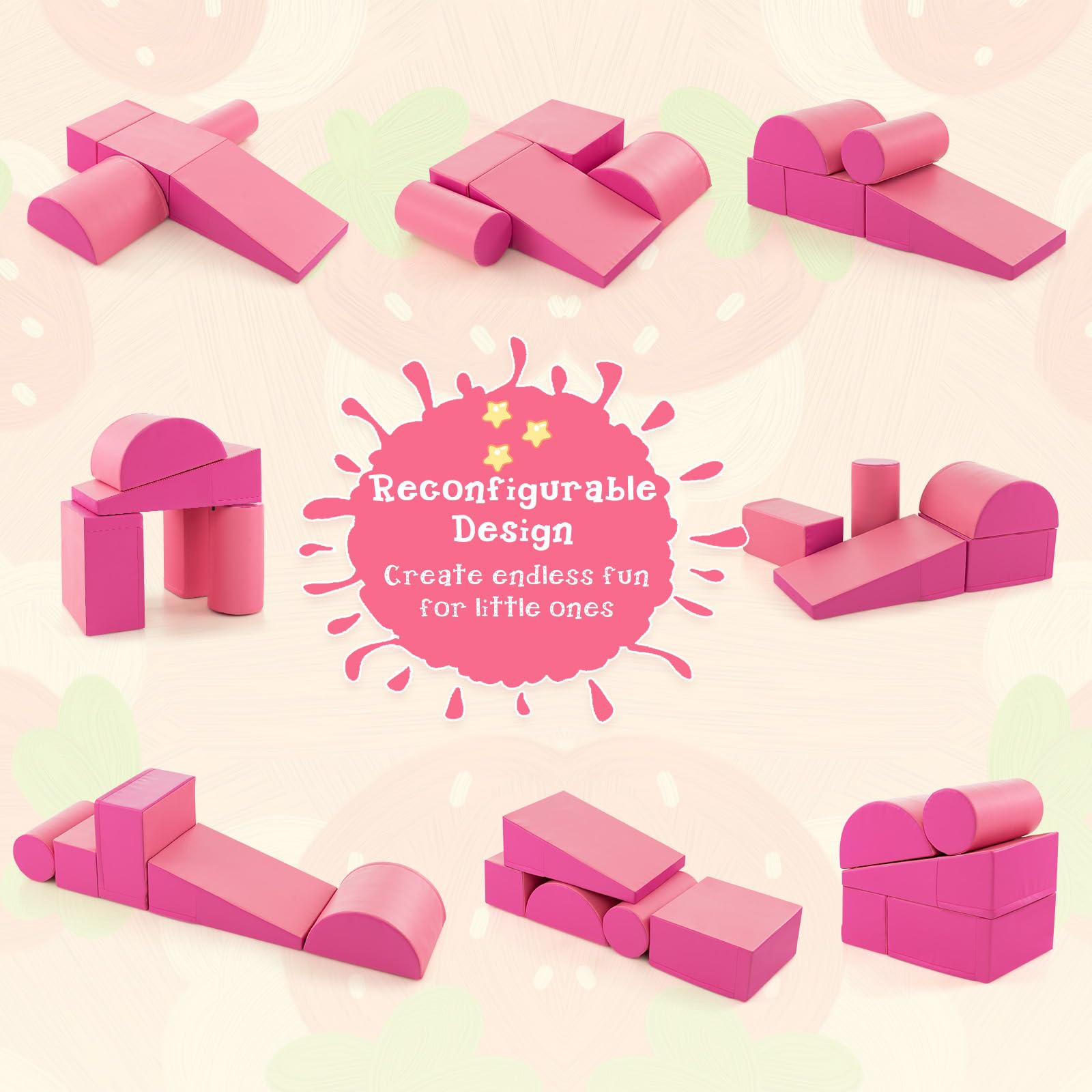 DREAMADE 5PCS Module de Motricité, Parcours Motricité Bébé en PU à Base d'eau & EPE, Jeut d'Éducation pour Enfants d'Âge Préscolaire, Convient à Maternelle, Maison (Rose)