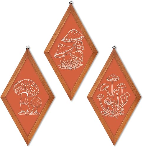 Gulfmew 3 piezas de decoración de sala de arte de hongos para decoración de Navidad de los años 70, pared del hogar, estética vintage, bohemio,