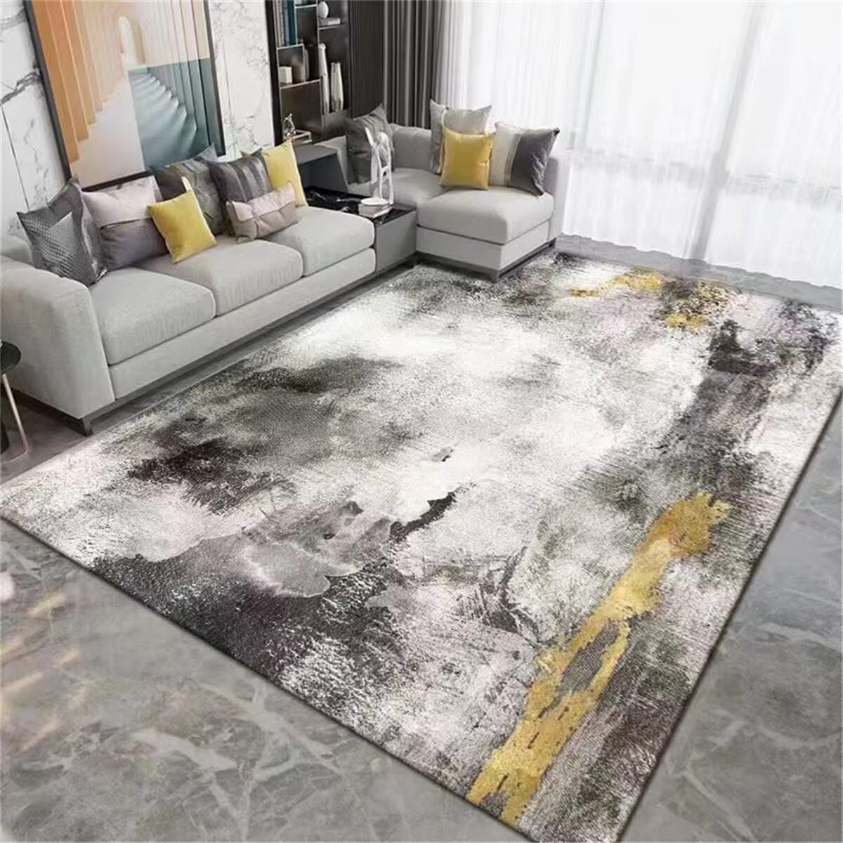 Tapis descente de lit anti-dérapant gris noir 80x120cm pour un salon moderne