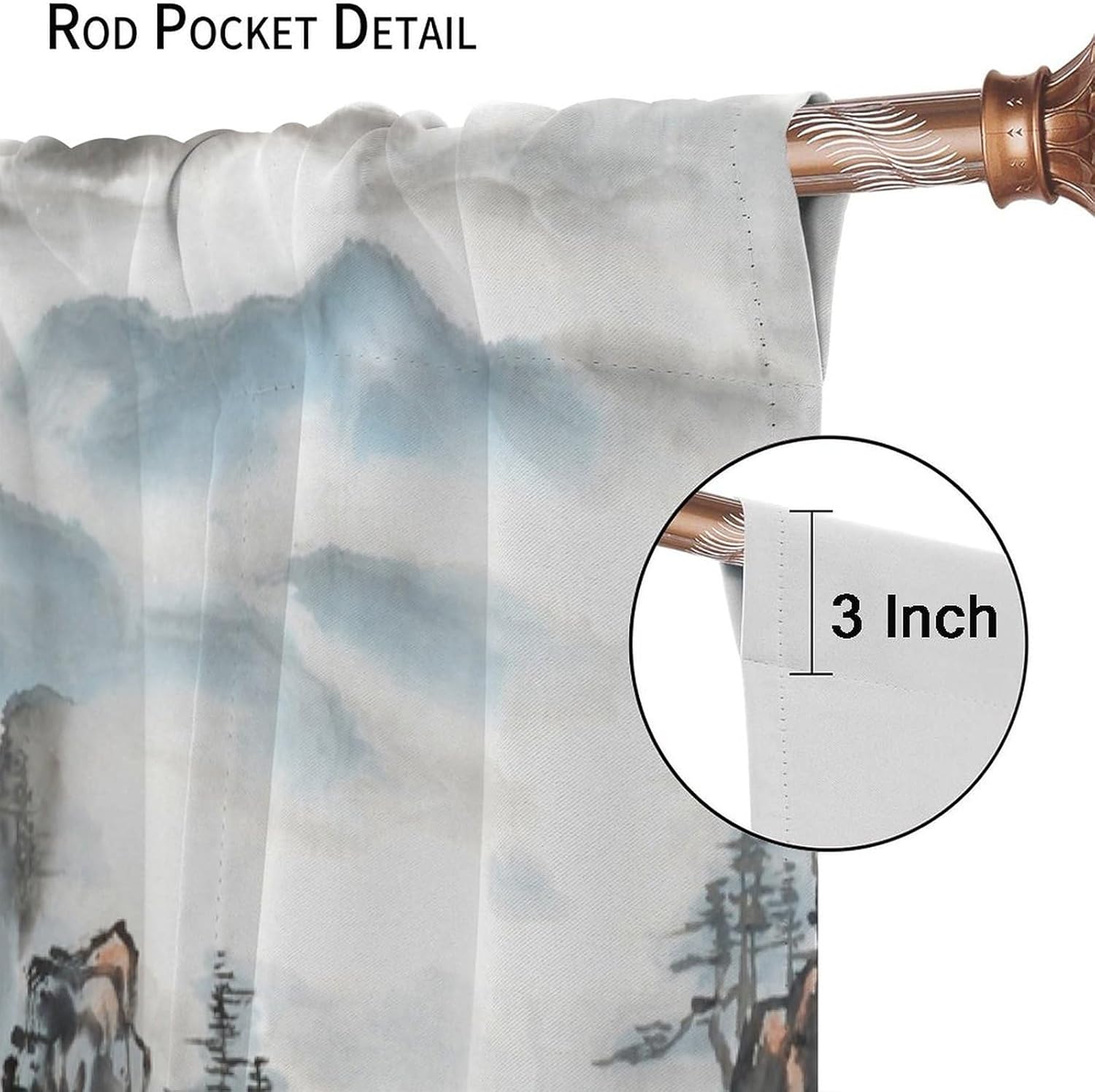 JESTRONRY Asian Window Curtains, Ink Painting Pine Trees Mountains Clouds Landscape Blackout Rod Pocket Window Drapes for Bedroom Living Room Asian Japanese Style W42xL54in