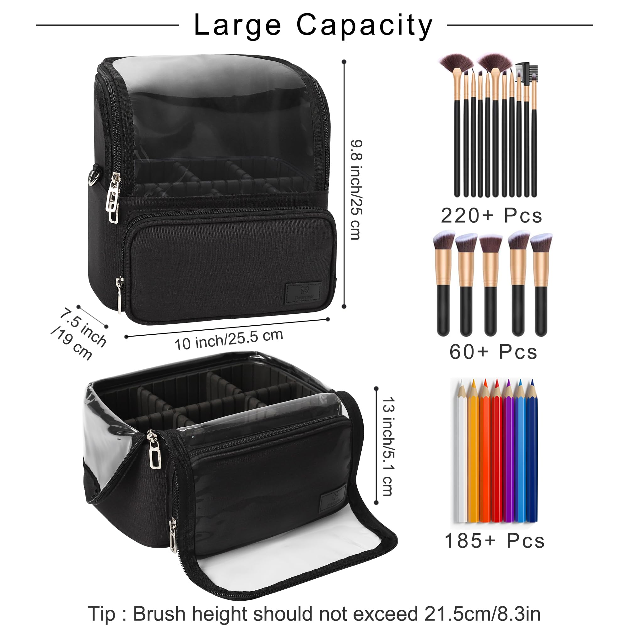 Neceser para pinceles de maquillaje extragrande, de pie y plegable, para viajes y uso doméstico, bolsa de almacenamiento profesional para artistas con separadores ajustables y correa de transporte