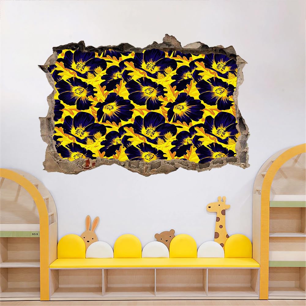 Wandtattoo 3D Durchbruch Blume Wandsticker Wanddekoration selbstklebend Gelbe Pflanzen Wandaufkleber Deko Schlafzimmer Wohnzimmer Kinderzimmer Kunst Wohnkultur Wandbilder
