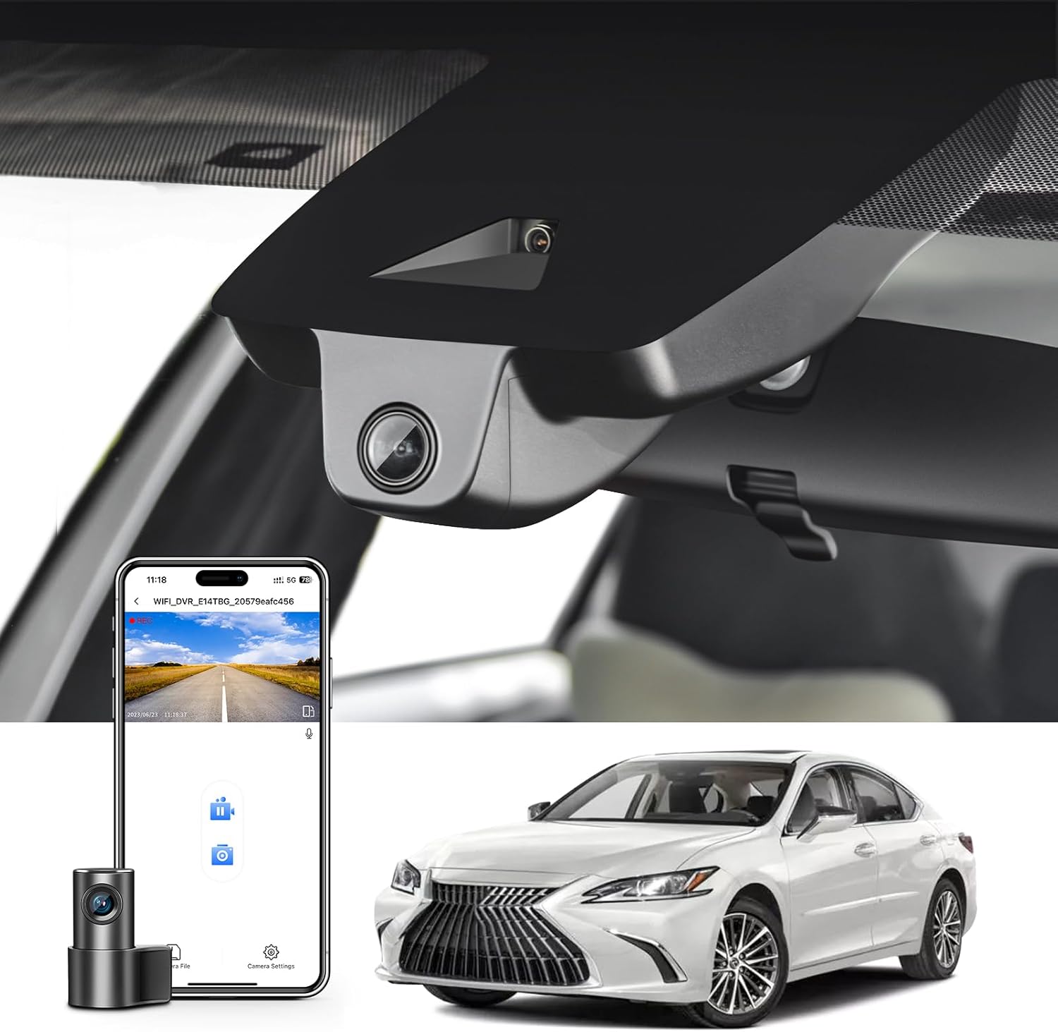 Front 4K & Rear 1080p Dash Cam Custom for Lexus ES 2019 2020 2021 2022 2023 2024 2025 (Model B),ES350 ES300h F Sport ES250 etc,OEM Look,UHD 2160P Video, WiFi & App,128GB Card