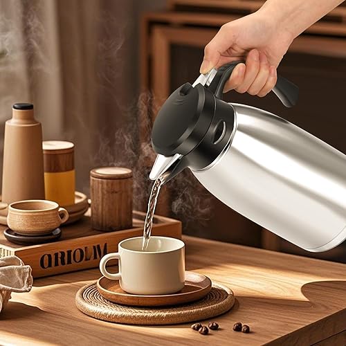 Miniatura 5 de Jarra térmica de café de 70 onzas, termo de café aislado al vacío de acero inoxidable para mantener el calor, dispensador de bebidas de 2.1 litros